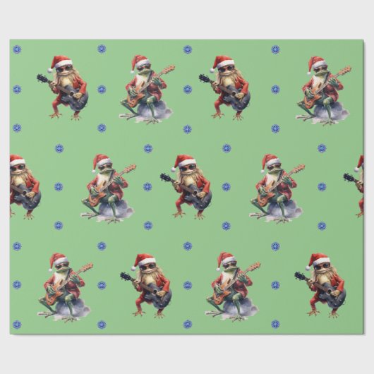 Hilarious Frog Rock Band Kerst op Groen Cadeaupapier (Zoom)
