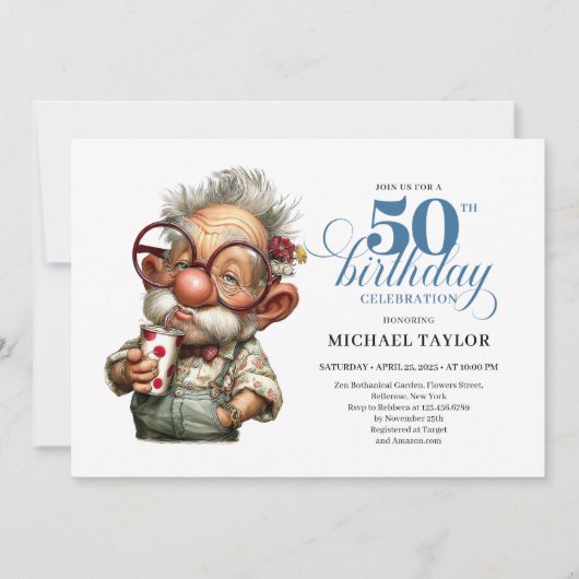 Hilarious Man Turning 50 Milestone Party Invite Kaart (Voorkant)
