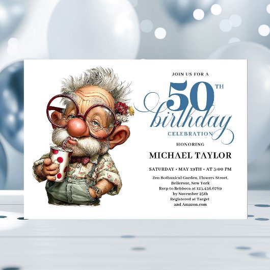 Hilarious Man Turning 50 Milestone Party Invite Kaart