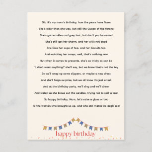 Hilarious Mum Birthday Poem Briefkaart
