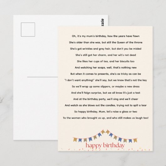 Hilarious Mum Birthday Poem Briefkaart (Voorkant / Achterkant)