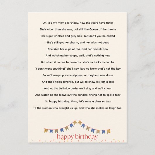 Hilarious Mum Birthday Poem Briefkaart (Voorkant)