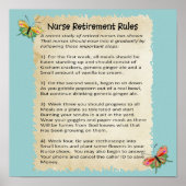 Hilarious "Nurse Retirement Rules" Poster 12x12" (Voorkant)