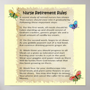 Hilarious "Nurse Retirement Rules" Poster 12x12"