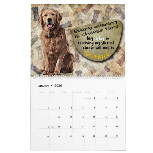 Hilarious Thoughts of My Golden Retriever Calendar Kalender (Jan 2026)