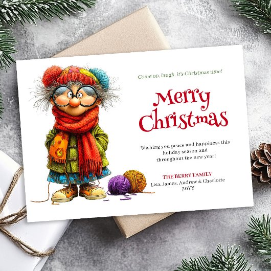 Hilarious Woman Christmas Card Editable Design Feestdagenkaart