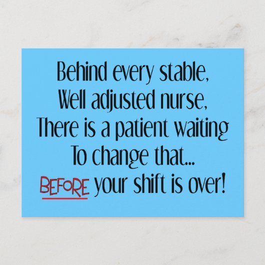Hilarious Zurse Gifts "Behind each Stable Nurse" Briefkaart (Voorkant)