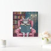 Hilarisch Afbeelding van een kat die een boek lees Vierkante Klok (Huis)