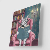 Hilarisch Afbeelding van een kat die een boek lees Vierkante Klok (Hoek)