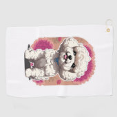 Hilarisch Bichon Frise Ras Bloemen Sticker Golfhanddoek (Horizontaal)