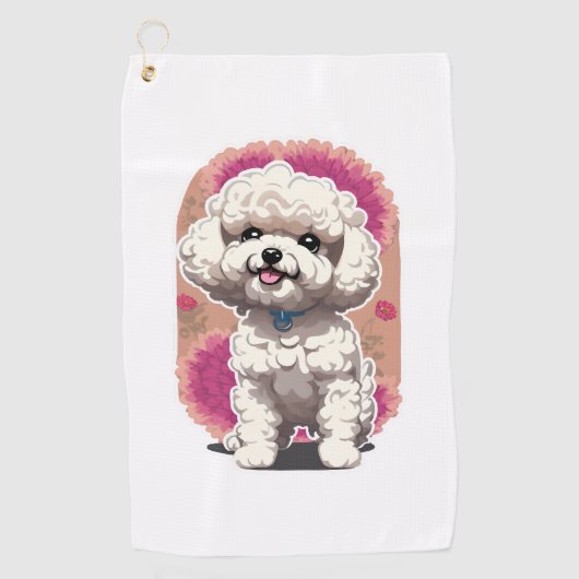 Hilarisch Bichon Frise Ras Bloemen Sticker Golfhanddoek (Voorkant)