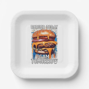 Hilarisch BURGER Quote Retro Illustratie Papieren Bordje