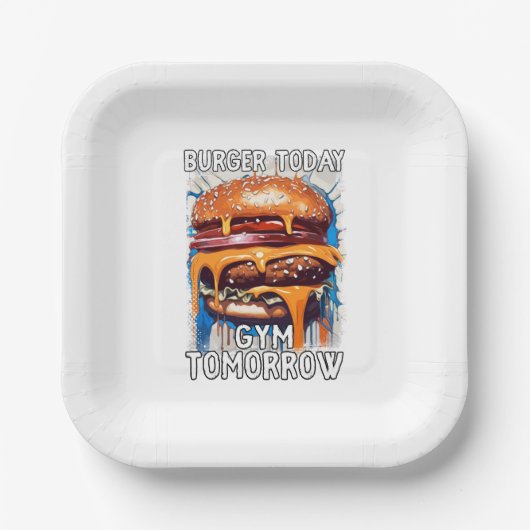 Hilarisch BURGER Quote Retro Illustratie Papieren Bordje (Voorkant)