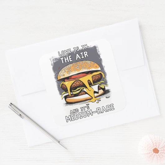 Hilarisch BURGER Quote  Retro Illustratie Vierkante Sticker (Envelop)