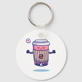 Hilarisch Cartoon Koffiepersonage Sleutelhanger