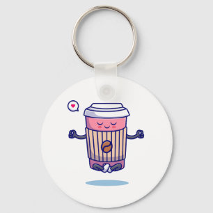 Hilarisch Cartoon Koffiepersonage Sleutelhanger