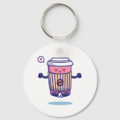 Hilarisch Cartoon Koffiepersonage Sleutelhanger (Achterkant)