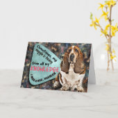 Hilarisch idee van je Basset Hound Birthday Kaart (Gele Bloem)