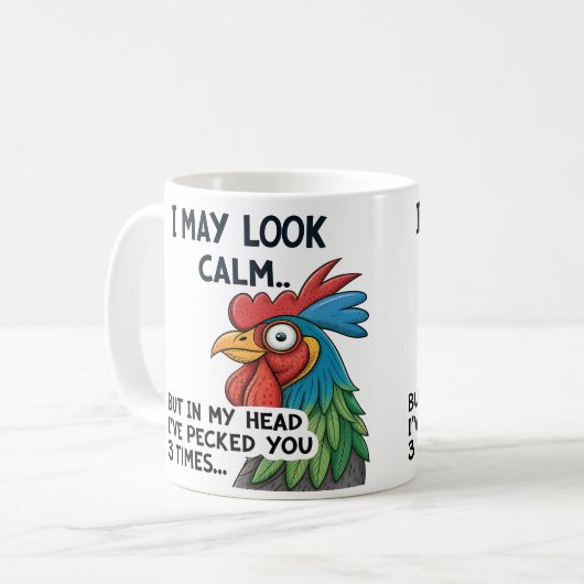 Hilarisch "Ik kan er rustig uitzien..." Haan Mok (Voorkant links)