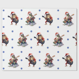 Hilarisch Kikker Rock Band Kerst op Wit Cadeaupapier