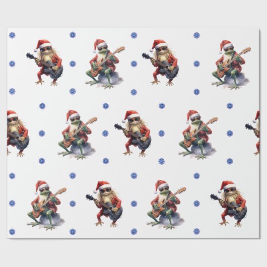 Hilarisch Kikker Rock Band Kerst op Wit Cadeaupapier (Zoom)