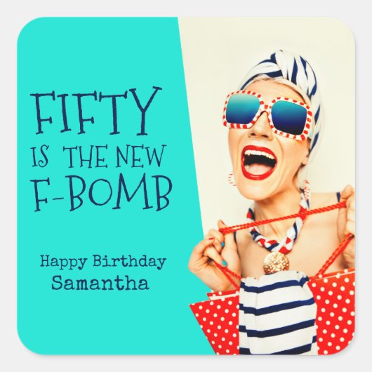 Hilarisch Retro 50e Verjaardag voor Haar Vierkante Sticker (Voorkant)