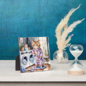 Hilarisch Schattige Kat in Pyjama Doing Wasserij Fotoplaat (Insitu)