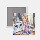 Hilarisch Schattige Kat in Pyjama Doing Wasserij Magneet (Voorkant / Achterkant)