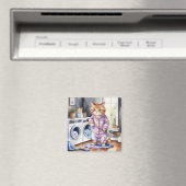 Hilarisch Schattige Kat in Pyjama Doing Wasserij Magneet (Insitu (Vaatwasser))