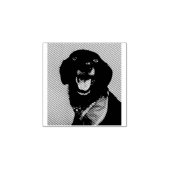 Hilarisch zwart lab op rode achtergrond glimlach rubberstempel (Afrduk)