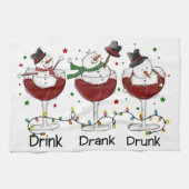 Hilarische "Drink, Drink, Drink" Sneeuwman en Wine Theedoek (Horizontaal)