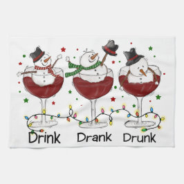 Hilarische "Drink, Drink, Drink" Sneeuwman en Wine Theedoek
