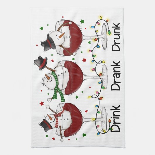 Hilarische "Drink, Drink, Drink" Sneeuwman en Wine Theedoek (Verticaal)