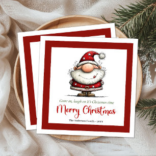 Hilarische Grille Kerstman Handgetekende Vakantied Servet