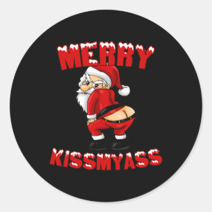 Hilarische Merry Kissmy Kerstman Ronde Sticker