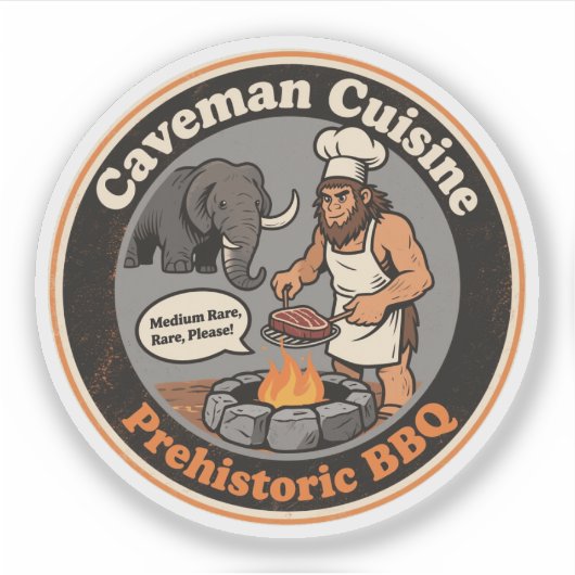 Hilarische Prehistorische BBQ Pret Sticker (Voorkant)