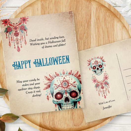 Hilarische roze blauwe suiker schedel grappig Hall Briefkaart