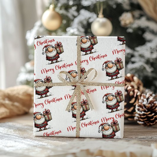 Hilarische speelse kerstman cartoon inpakpapier