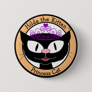 Hilda the Kitten™ Princess Cat (Black Cartoon Ca Ronde Button 5,7 Cm