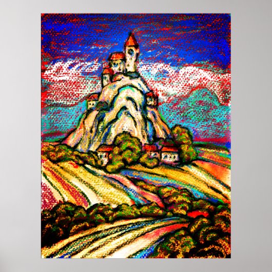 Hill Castle Colorful Pastel Fantasy Poster (Voorkant)