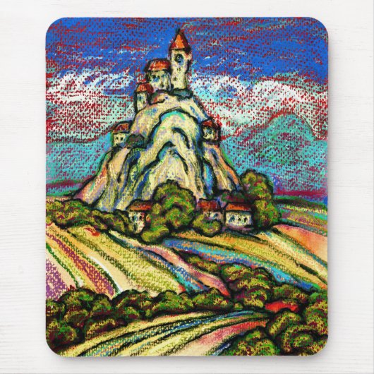 Hill Castle Fantasy Pastel Painting Muismat (Voorkant)