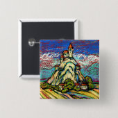 Hill Castle Fantasy Vierkante Button 5,1 Cm (Voorkant /achterkant)