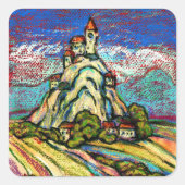 Hill Castle Fantasy Vierkante Sticker (Voorkant)