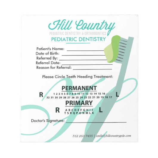 Hill Country BOB Dental Referral Notitieblok (Voorkant)