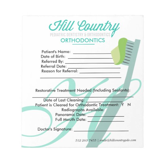 Hill Country BOB Ortho Referral Notitieblok (Voorkant)