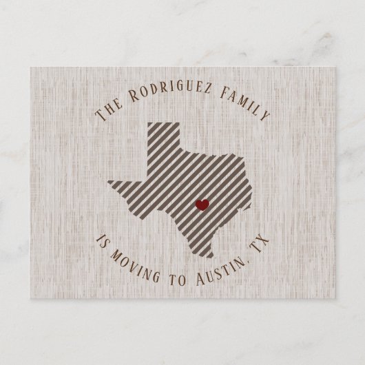 Hill Country Brown Linen Heart Texas Moving Aankondigingskaart (Voorkant)
