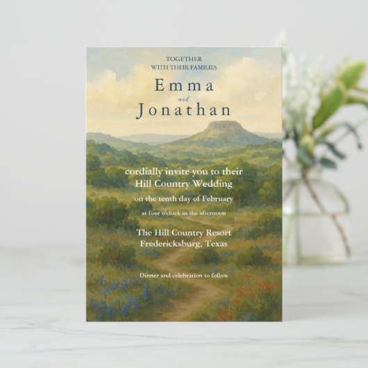 Hill Country Texas Unique Wedding Invitation Cards Kaart (Staand voorkant)