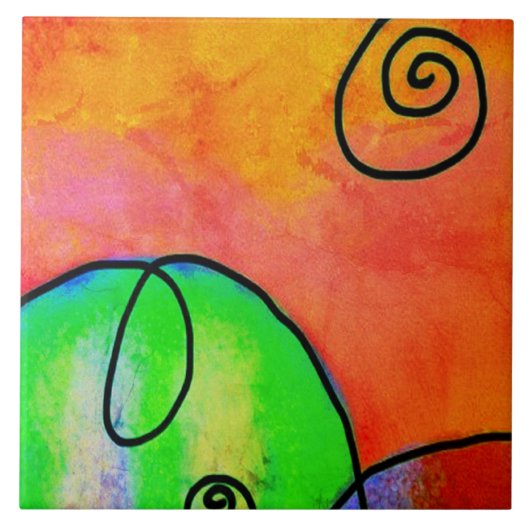 Hill Kleurrijke Abstracte Digitale Schilderij Tegeltje (Voorkant)