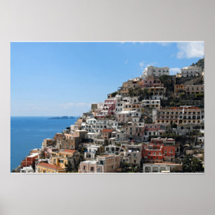 Hill Side Town of Positano op de kust van Amalfi,  Poster
