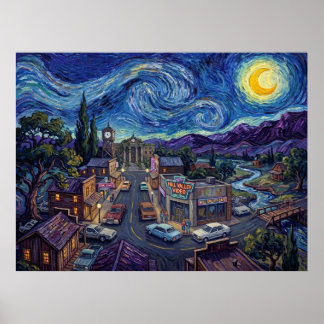 Hill Valley 1980s Sterrennacht Sci-Fi Landschap Poster